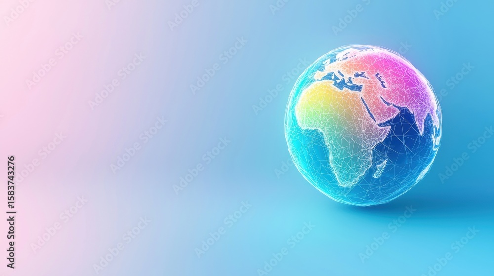 Aufkleber globe minimalist wireframe colourful minimalist wireframe globe with vivid gradient colors, capturin