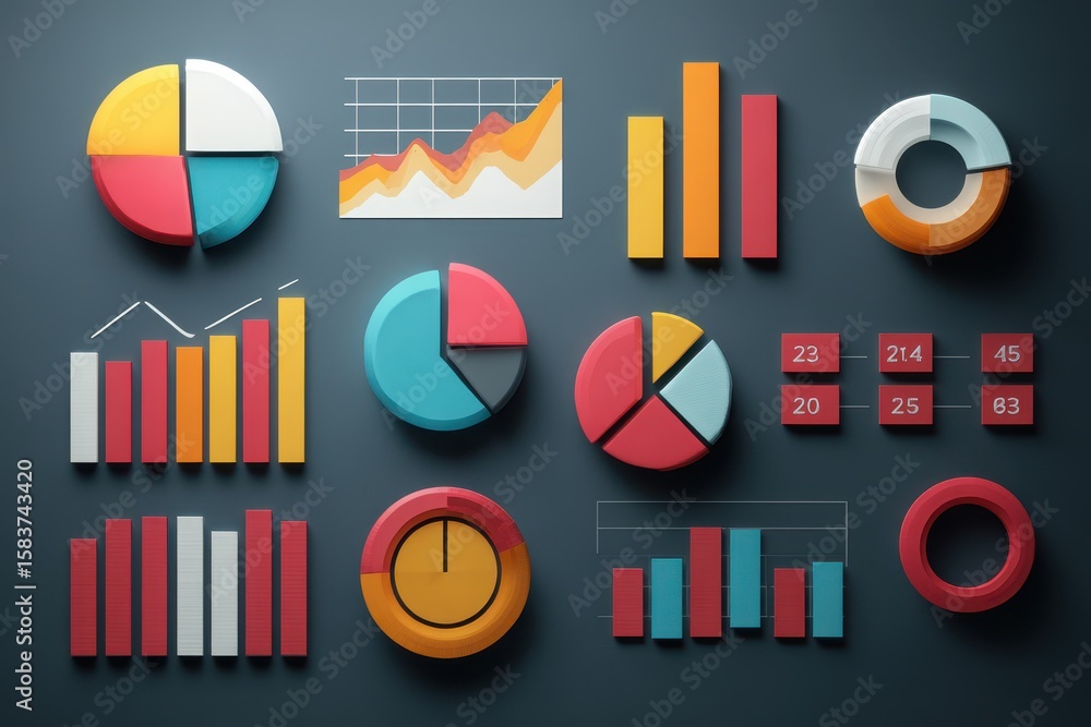 Aufkleber colorful business statistics infographics presenting a variety of data visualizations to analyze per