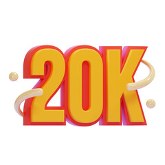 PNG 3D 20K Milestone with Bold Colorful 3D Text and Decorative Swirls Icon Isolated on a White Background