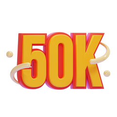 PNG 3D 50K Milestone with Bold Colorful 3D Text and Decorative Swirls Icon Isolated on a White Background