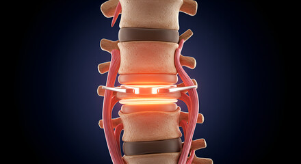 Human Spine with Artificial Intervertebral Disc Implant