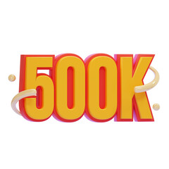 PNG 3D 500K Milestone with Bold Colorful 3D Text and Decorative Swirls Icon Isolated on a White Background