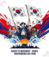 Korean people celebrating independence day with flags and traditional clothing