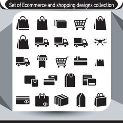 E-commerce and Shopping Designs Collection Black Silhouette Vector Icons for Online Store Marketing and Promotion Materials