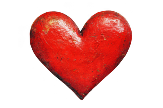 Textured red heart shape with rustic details isolated on transparent background