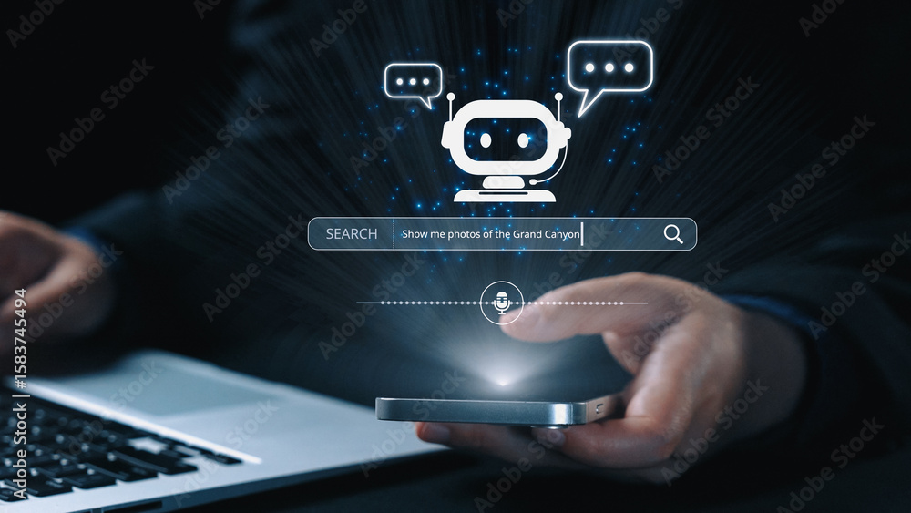 Poster ai assistant with voice chat interface, combining smart chatbot, voice command, and ai-powered contr
