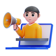 PNG 3D Online Advertising with Man Holding Megaphone Illustration Isolated on a White Background