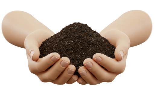 Isolated Hands Holding Pile of Soil, Gardening Concept