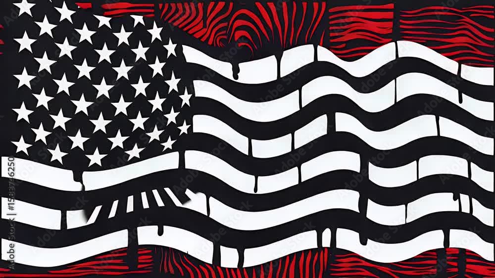 Poster abstract digital artwork of the national flag with a dripping effect black white and red color schem