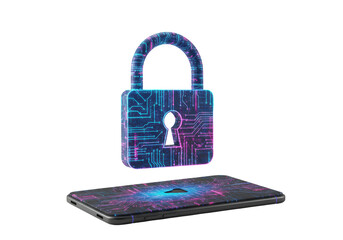 Isolated Cybersecurity Padlock on Smartphone Screen