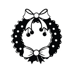 Black and White Christmas Wreath with Bows, Holiday Decoration, Festive Symbol