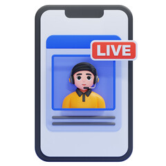 PNG 3D Live Streaming on Mobile Device with Avatar and Headset Illustration Isolated on a White Background
