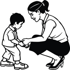 Vector art of mother kneeling to talk with her son