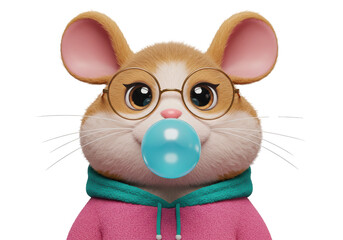 Isolated Cute Mouse Blowing Bubble Gum with Style