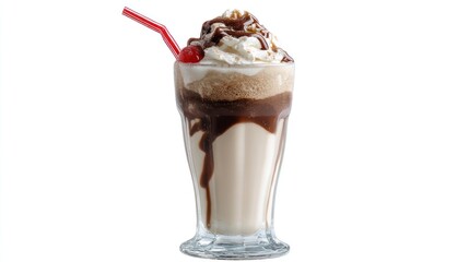 Milkshake with whipped cream on white
