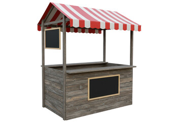 Isolated Rustic Wooden Market Stall with Chalkboards