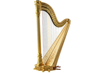 Isolated Ornate Golden Harp with Intricate Details