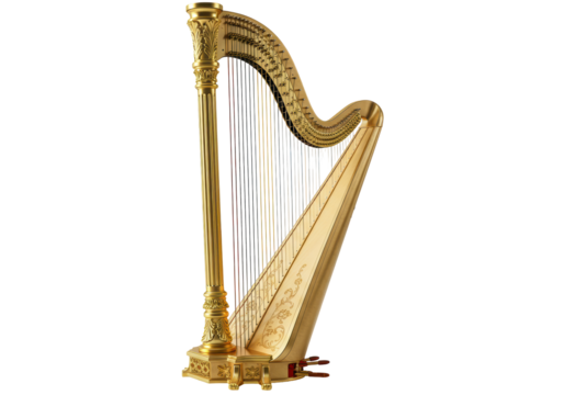 Isolated Ornate Golden Harp with Intricate Details