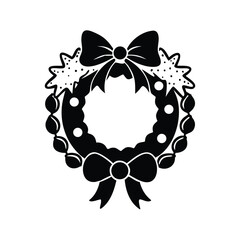 "Black Christmas Wreath with Bows and Decorative Elements"