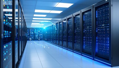 High-tech server room with advanced data storage and processing system
