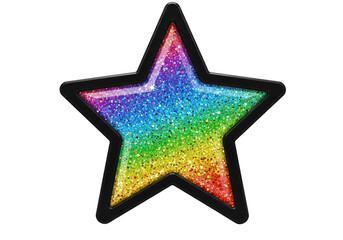 Isolated Rainbow Glitter Star with Black Border