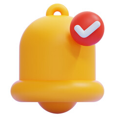 PNG 3D Notification Bell with Checkmark Badge Icon Isolated on a White Background