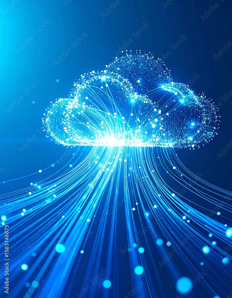 Aufkleber digital cloud with glowing particles and streaming data connections