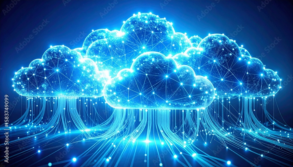 Poster glowing digital cloud network representing modern technology and data