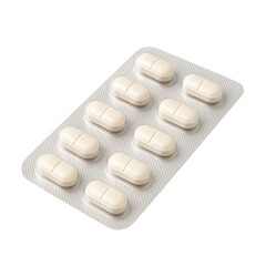 Blister pack of white tablets isolated on transparent background