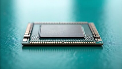 Close up macro shot of a computer processor chip with many pins