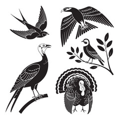 Naklejka premium Black Bird Silhouettes Set - Flying, Perching, and Standing