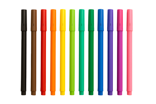 Colorful marker pens set isolated on transparent background