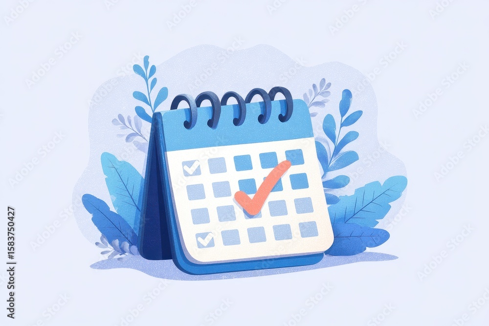 Poster calendar with checklist icon indicating completed tasks, perfect for organizing schedules and planni