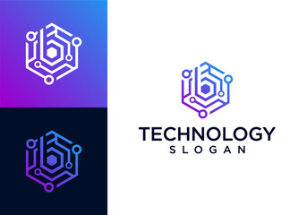 Vector icon logo of blockchain network technology with initial b and geometric hexagon
