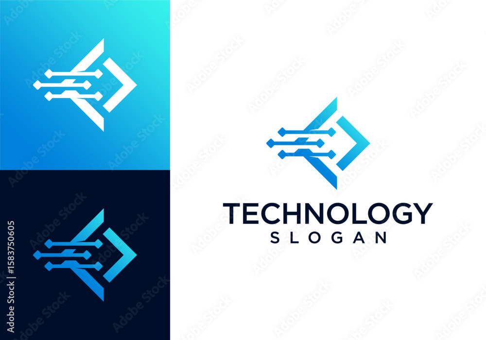 Fototapete vector icon of modern technology logo with digital circuit elements and geometric initial letter c