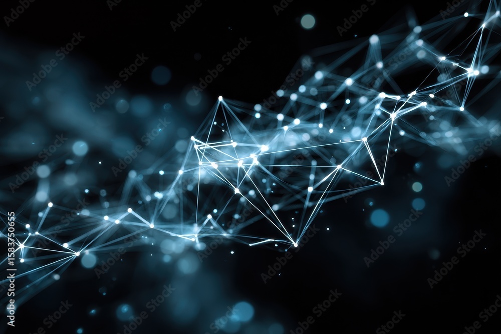 Poster digital network concept illustrating interconnected nodes and lines in a dark environment showcasing