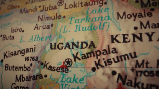 Old map of Africa, country Uganda.