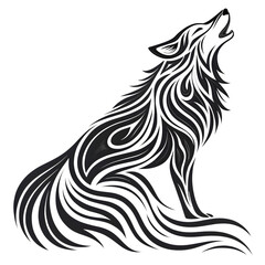 Stylized Howling Wolf Abstract Line Art