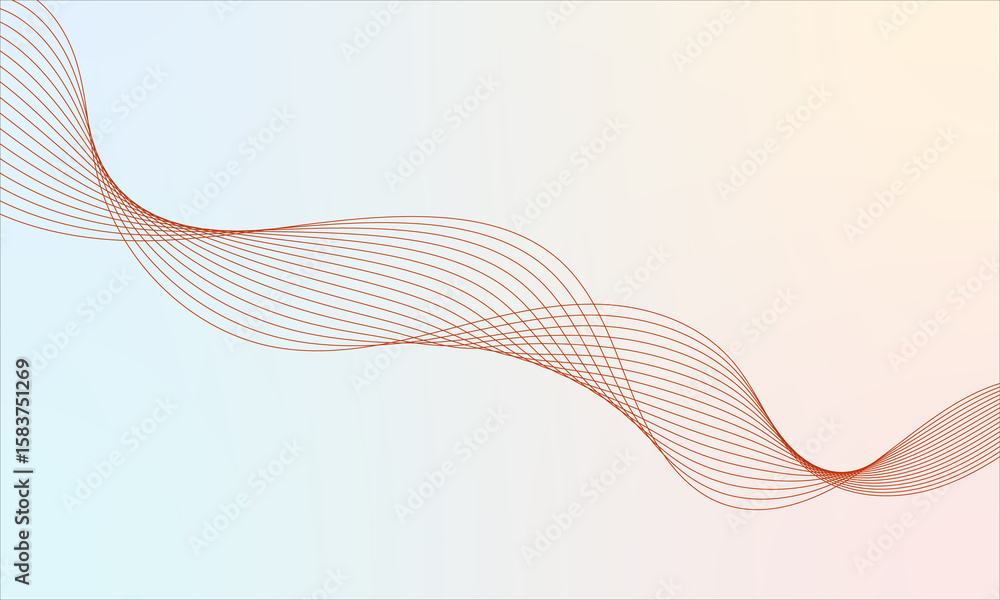 Poster abstract flowing wave pattern created from tiny red dots on a pale blue and yellow gradient backgrou