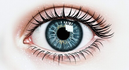 Close Up Blue Human Eye with Detailed Iris and Eyelashes in Natural Light