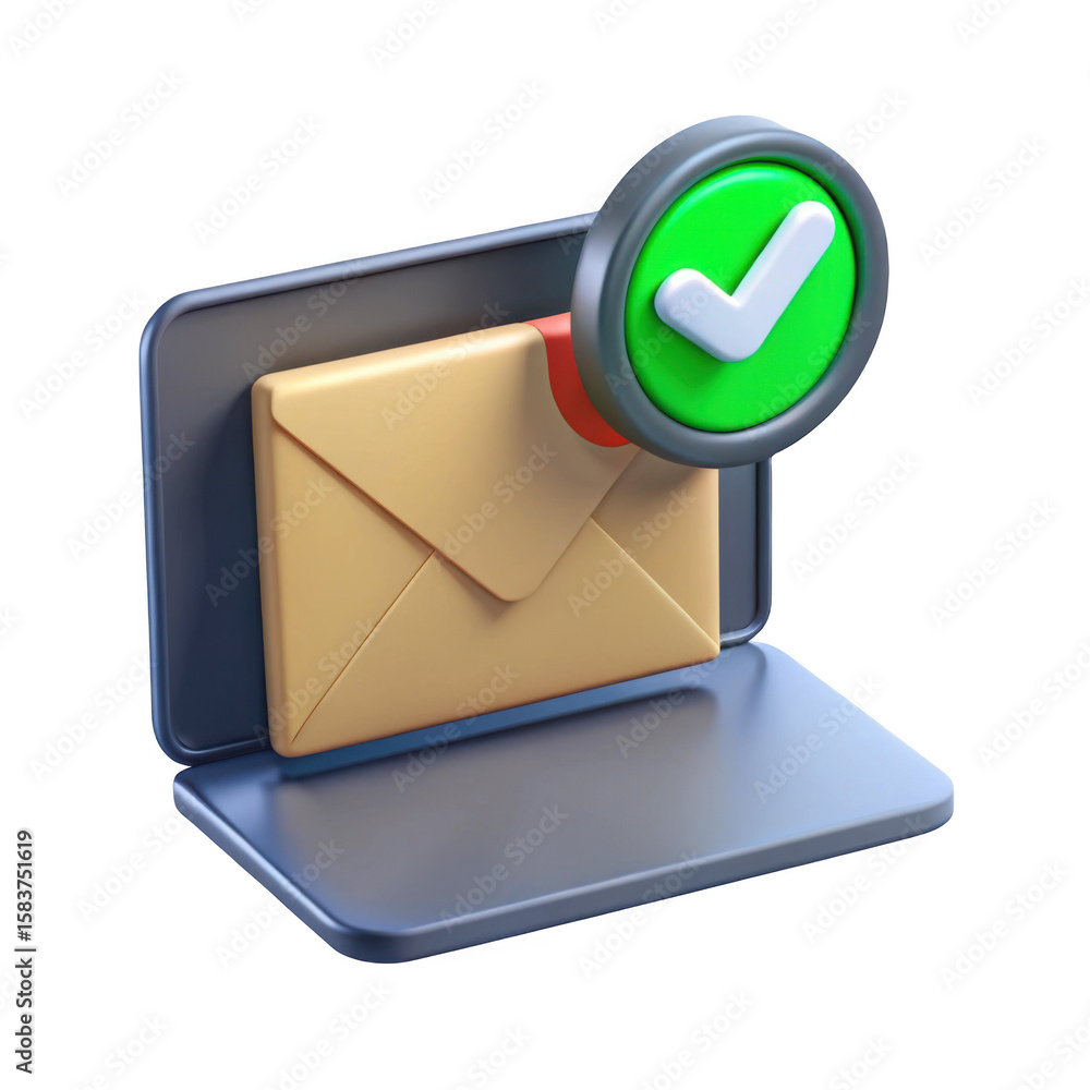 Poster 3d email notification with checkmark isolated on transparent background