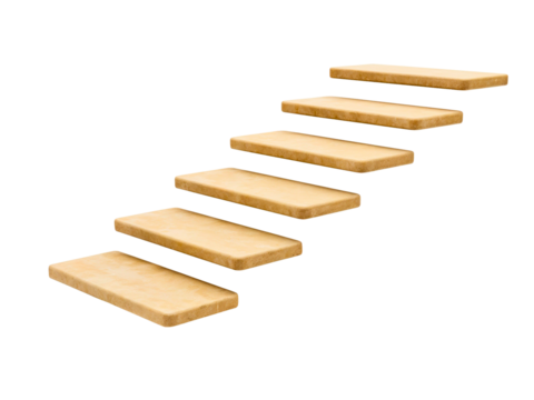 Floating Wooden Stair Steps Isolated on White
