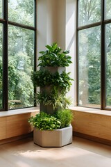Fototapeta premium Indoor garden with greenery and natural light Generative AI