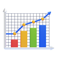 PNG 3D Colorful Growth Statistics Chart Icon Isolated on a White Background