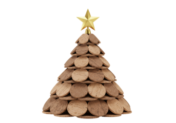 Isolated Abstract Christmas Tree Constructed from Wine Corks Topped with a Gold Star
