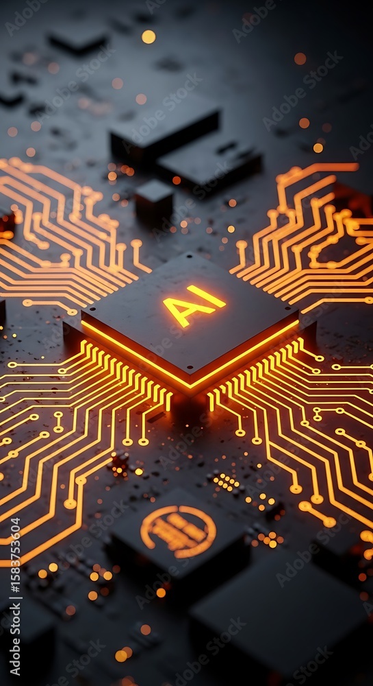 Aufkleber illuminated ai chip circuit board showing artificial intelligence technology