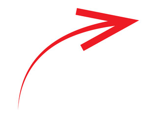 A vibrant red arrow with a curved trajectory points to the right, evoking a sense of forward momentum and progress.