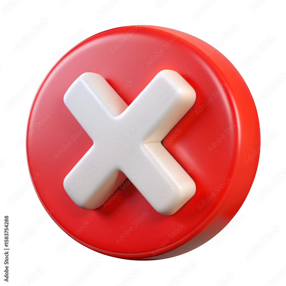 Poster 3d red circle with white cross isolated on transparent background