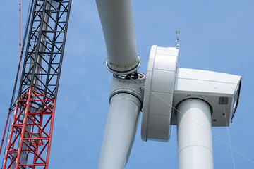 assembly of a rotor blade on a newly installed wind turbine