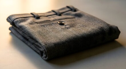 Folded gray herringbone trousers for fashion and apparel concepts